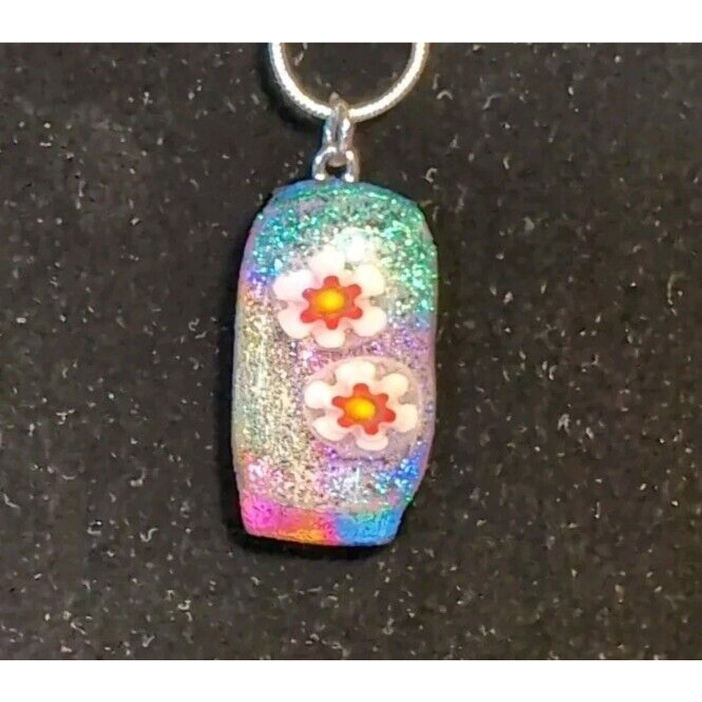 Hand Crafted Fused Diachronic Glass Pendant with Millefiori